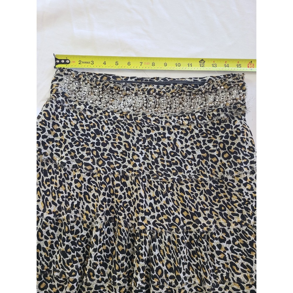 Dimri Leopard Print Midi Skirt Women L Brown Good Beaded Tiered Ruffle Y2K Glam - Picture 5 of 8
